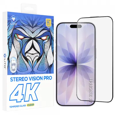 Folie de protectie Ecran Lito D+ Max 4K pentru Apple iPhone 17 / 16 Pro, Sticla Securizata, Full Glue, Neagra