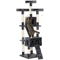 PawHut Albero Tiragraffi per Gatti con Due Cucce in Peluche e Sisal, Grigio, 50x50x170cm