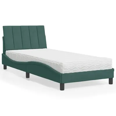 Gossi pat cu saltea, verde inchis, 80x200 cm, catifea