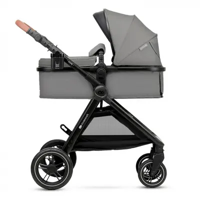 Carucior pentru copii Kinderkraft Esme Moonlight Grey 3 in 1 reversibil, cu spatar si maner reglabil, suportul pentru pahar, husa pentru picioare, husa de ploaie, geanta