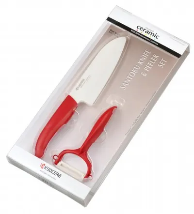 Set cuțit ceramic cu decojitor Kyocera - roșu
