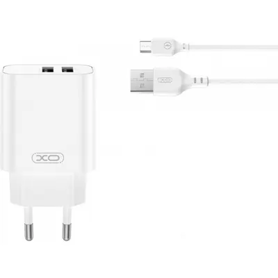 Incarcator Retea Cu Cablu microUSB XO Design CE34, 12W, 2.4A, 2 x USB-A, Alb