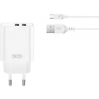 Incarcator Retea Cu Cablu microUSB XO Design CE34, 12W, 2.4A, 2 x USB-A, Alb