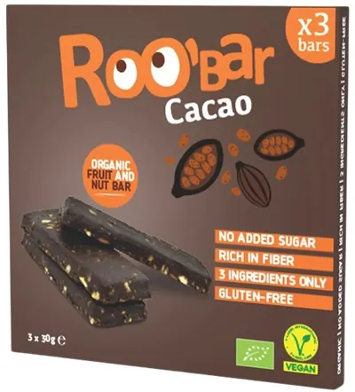 Baton de cacao organic, 3 х 30 g, Roobar