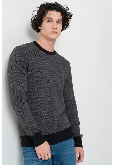 Pulover din amestec de bumbac organic cu model - Negru/Alb murdar