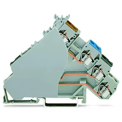 4-conductor sensor terminal block; for PNP (positive) switching sensors; for fuse plugs; with gray end plate; with colored conductor entries; 2.5 mm²; CAGE CLAMP®; 2,50 mm²; gray