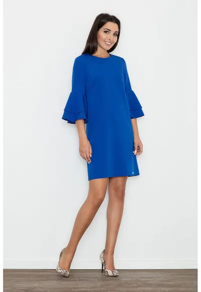 Rochie albastra - cu maneci volan - poliester