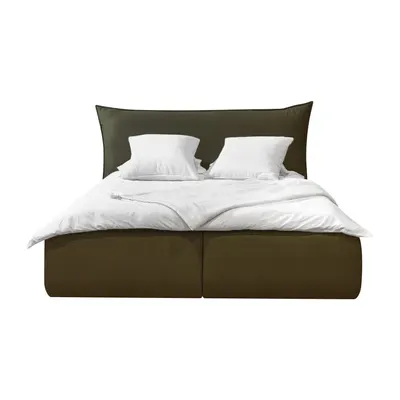 Pat matrimonial verde închis tapițat cu spațiu de depozitare cu somieră 180x200 cm Jade – Bobochic Paris