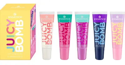 Essence Set de gloss-uri pentru buze Juicy Bomb, 03 The Juicy Side Of Life, 5 x 10 ml