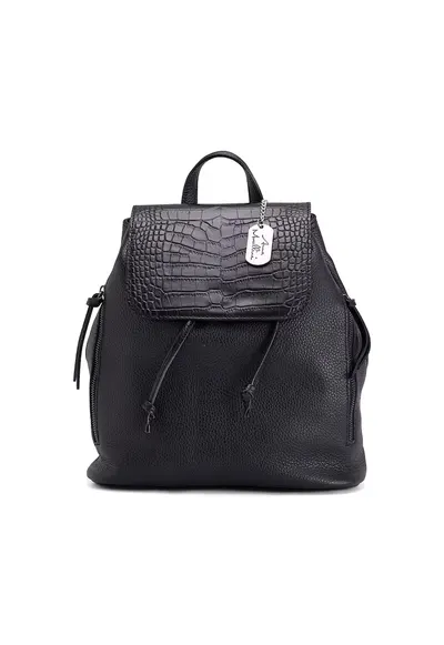Rucsac de piele cu clapa si bretele ajustabile - Negru