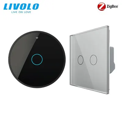 Intrerupator dublu wireless Zigbee generatia noua + hub Zigbee, control de pe smartphone Gri