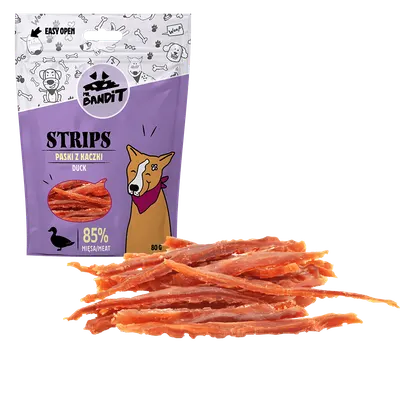 Recompense pentru caini Mr. Bandit STRIPS, rata, 80 g