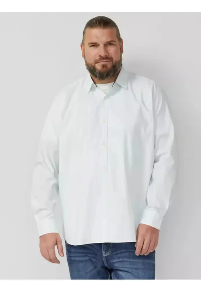 Big Sizes - Camasa barbati big sizes - cu guler Kent si imprimeu cu dungi - Slim Fit - Alb