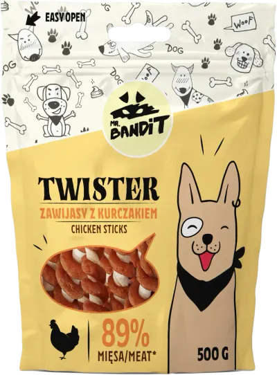 Recompense pentru caini Mr. Bandit TWISTER, pui 80g
