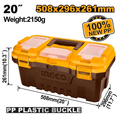 Cutie Depozitare Scule 20" 508x296x261mm Plastic PP INGCO PBX2001, capacitate 20kg, tava interioara, compartimente superioare, maner rezistent