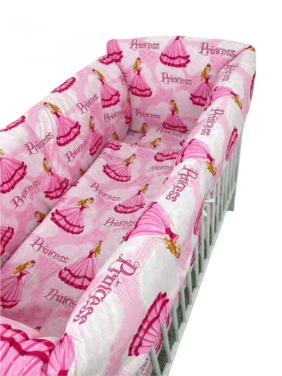 Lenjerie patut cu 5 piese si aparatori Maxi 120x60 cm Croitoria Noastra printese la bal pe roz