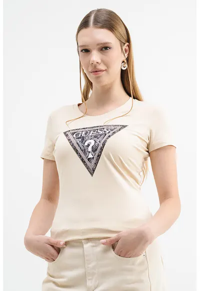 Tricou slim fit cu logo - Bej deschis