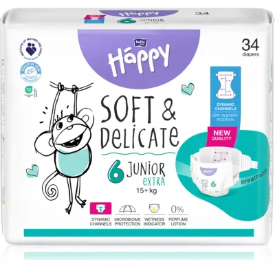 BELLA Baby Happy Soft&Delicate scutece de unică folosință cu canale Junior Extra 15+ kg 34 buc