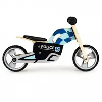 Bicicleta copii din lemn fara pedale Ecotoys LC-V1330 Politie, roti cauciuc EVA, de la 2 ani pana la 20 kg, scaun reglabil pe 3 inaltimi