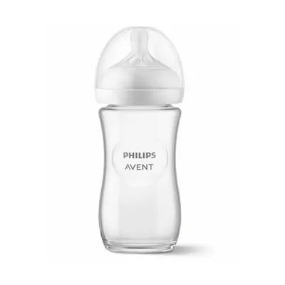 Biberon anticolici, Philips Avent, Natural Response, Din sticla, Tetina cu debit 3, 240 ml, 1 luni+, Alb