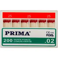 Conuri din Hartie Absorbanta .02 Taper, Nr.25, pentru Uscarea Canalelor Radiculare, Prima, 200 Bucati