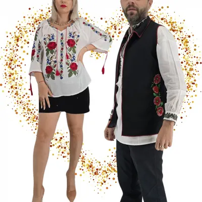 Set Cuplu 627 Vesta cu Broderie si Ie traditionala cu broderie