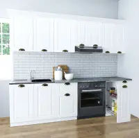 Set bucatarie SQUARE 240 cm, 8 corpuri, corp Jolly, blat termorezistent, fronturi MDF, alb rustic