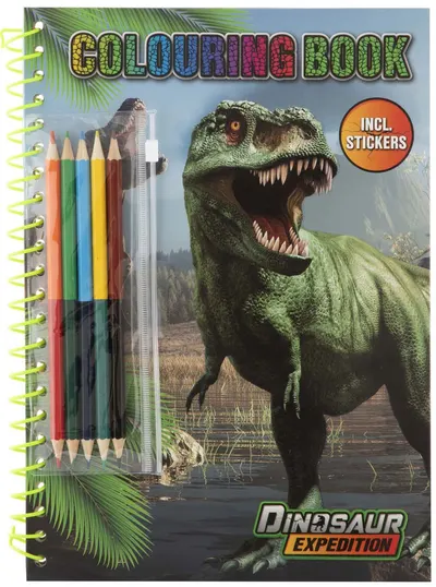 Carte de colorat Moxy - Dinozauri, 30 foi + 5 creioane duble