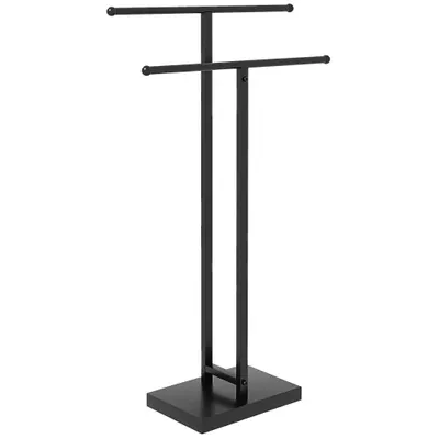 HOMCOM Suport de Prosoape de Podea cu 2 brațe, Suport de Prosoape din Metal pentru Baie, 50x18,5x85 cm, Negru | Aosom Romania
