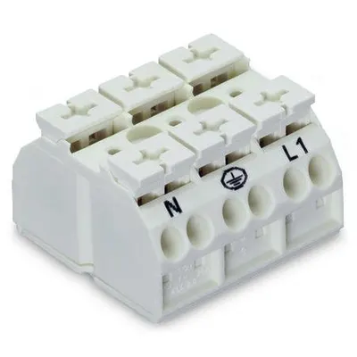 4-conductor chassis-mount terminal strip; 3-pole; N-PE-L1; without ground contact; for 3 mm ø screw and nut; 4 mm²; 4,00 mm²; white
