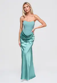 Rochie eleganta maxi cu corset - fara rami - satinat LA-OM-DLR392 - Verde