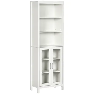 kleankin Colțar de Baie cu 2 Uși de Sticlă și 3 Rafturi Mobilier Auxiliar de Stil Modern 53x30x162 cm Alb | Aosom Romania