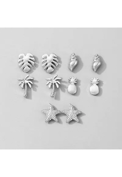 Set 5 perechi cercei - argintii - tema exotica - Odetha C8