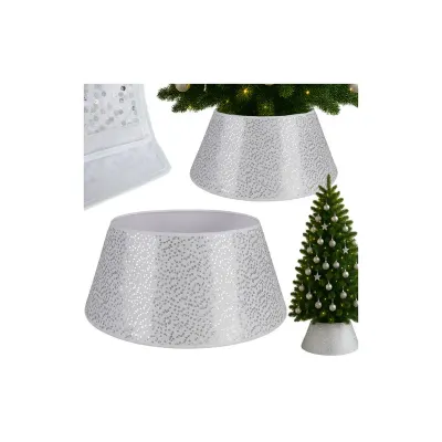 Suport decorativ brad Craciun, husa 60 cm, fixare cu velcro, universal, alb cu paiete argintii