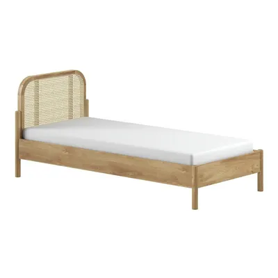 Pat în culoare naturală din lemn de stejar cu somieră 90x200 cm Olive Rotan – Vipack
