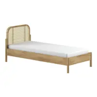Pat în culoare naturală din lemn de stejar cu somieră 90x200 cm Olive Rotan – Vipack