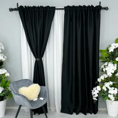 Set 2 bucati de Draperie HoReCa TEXTURATA tip IN, Negru, 200cm latime x 232cm inaltime, cu rejansa pt bara