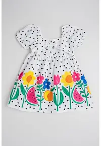 Rochie evazata cu modele diverse - Alb/Verde/Roz