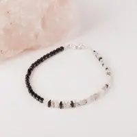 Bratara argint alb-negru, cuburi de 3 mm de spineli si piatra lunii curcubeu