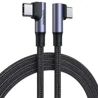 CABLU alimentare si date Ugreen, "US335", Fast Charging Data Cable pt. smartphone, USB Type-C la USB Type-C 100W/5A Complete Angled 90xxxx, braided, 2m, negru 70698