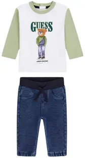 Set din 2 piese Guess - Bluză cu mânecă lungă și blugi, alb, 18 luni