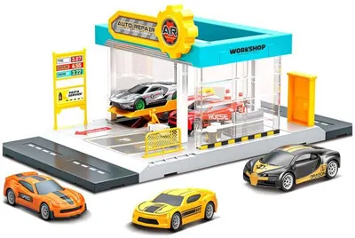 Atelier auto pentru copii Raya Toys - Reparare auto, cu 4 mașinuțe metalice