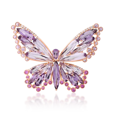 Brosa fluture din aur roz cu pietre pretioase si semipretioase de 15.85ct