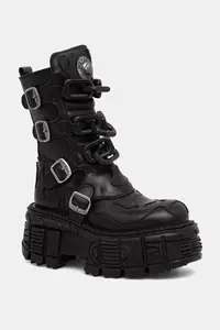 New Rock bocanci pentru femei din piele CRUST NEGRO, TANK NEGRO SIN HERRAJES
