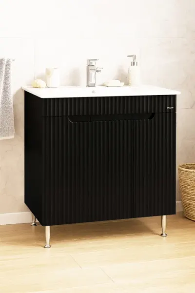 Set Baza front MDF si Lavoar seria 033, 80 cm, negru