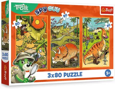 Puzzle pentru copii Trefl din 3 x 80 piese- Treflix în lumea dinozaurilor