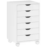 HOMCOM Sertar de Birou cu 6 Sertare Soft Close, 4 Roți, Sertar de Birou pentru Scrisori/Format A4, Dulap Vertical pentru Studio Imprimantă, 40x35x63 cm, Alb | Aosom Romania