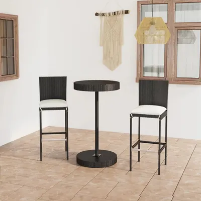 Gossi set mobilier bar de gradina cu perne, 3 piese, negru, poliratan
