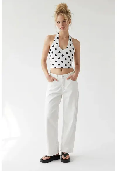 Blugi dama - talie inalta - picior larg - alb - denim