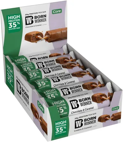 Core Protein Bar, ciocolată și caramel, 12 bucăți, Born Winner